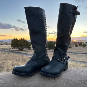 Breckelle's Women Size 7.5 Black Faux Leather Riding Boots.